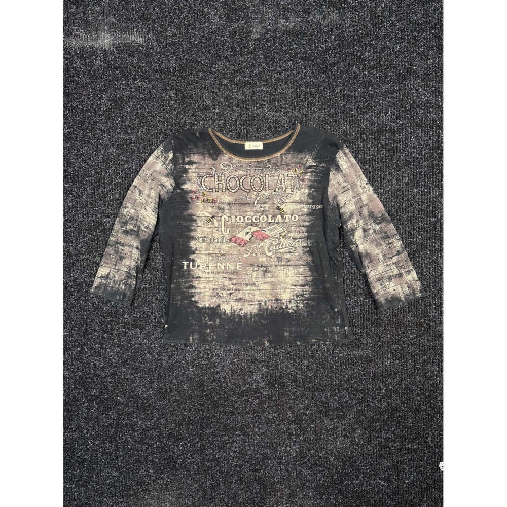 Cactus Womens XXL Black Graphic T-Shirt Chocolat Rhinestone 3/4 Sleeve Top